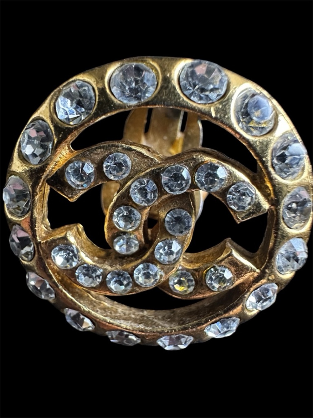 Vintage CHANEL Gold Tone Rhinestone CC Logo Clip-On Earrings - Picture 4 of 15